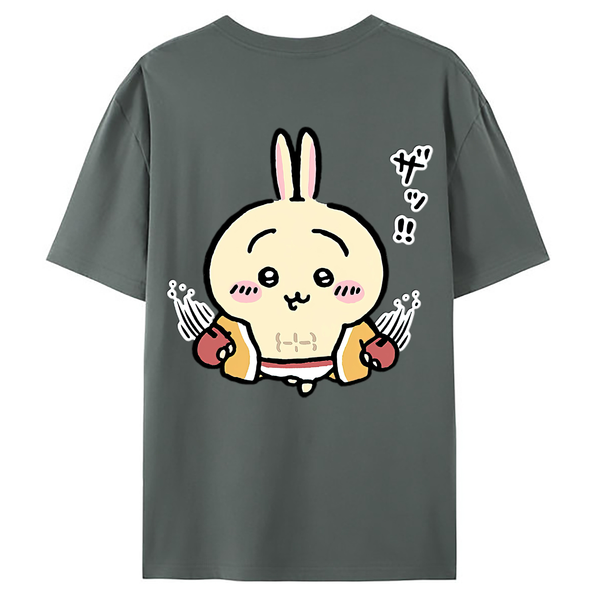 （画像用） ちいかわ うさぎ Chii-kawa usagi 綿100％ メンズ半袖Tシャツ（バックプリント） 通気性